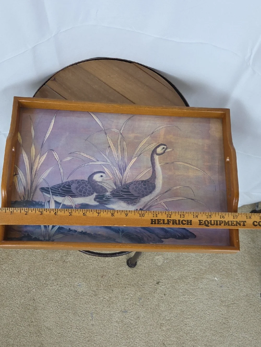 Wooden Serving Tray with Duck Illustration - Purple